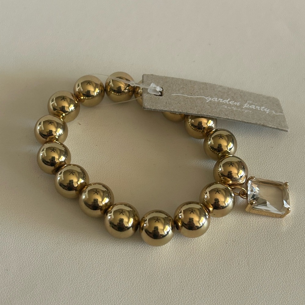 Garden Party Gold Beaded Bracelet & Crystal Charm NWT